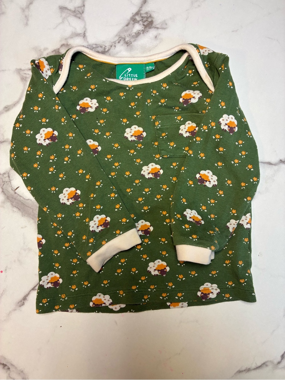 Little Green Radicals Olive Green Long-Sleeve Tee with Floral & Sheep Print